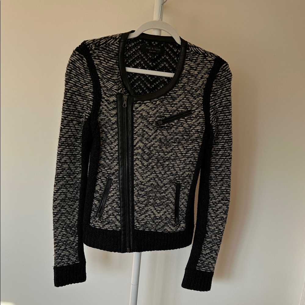 Rag & Bine Black & Gray Marled Zip-Front Moto Jacket